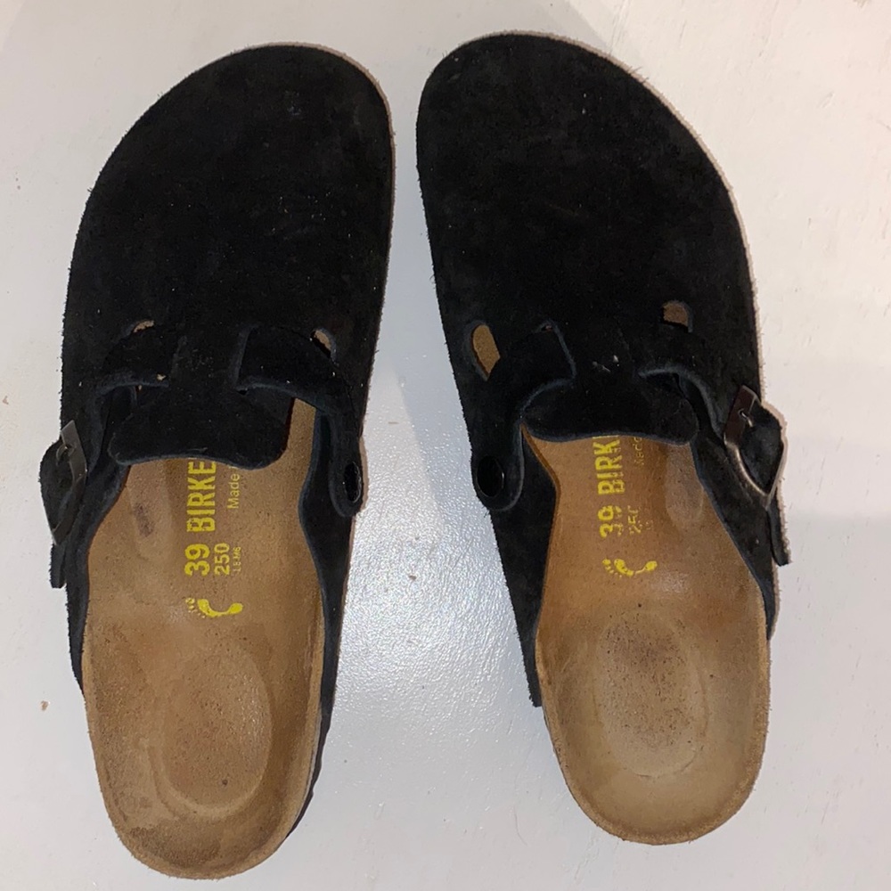 Black suede Birkenstocks!